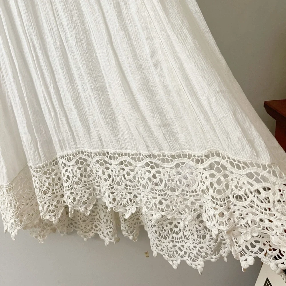 Intimately Free People White Lace Boho Slip Dress XS Crochet Trim Strappy Back
